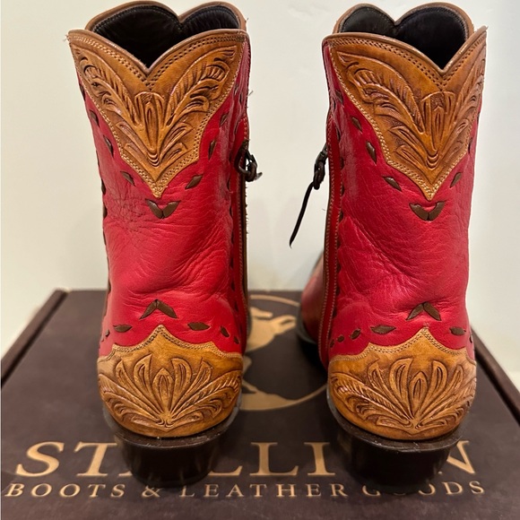 Stallion Boots “Zorro” In El Paso Red Leather with Cognac Tooled Accents. - Picture 2 of 7